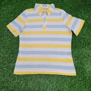 Vintage 80s MOD Stripes Polo Shirt Womens S/M 18x24 Yelow Blue